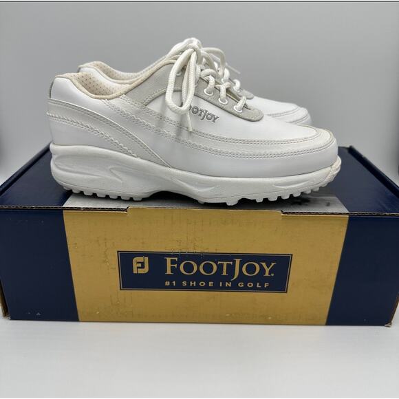 NWD FootJoy GreenJoys Womens Size 6 White Leather Golf Shoes Cleats Lace Up - Picture 1 of 11